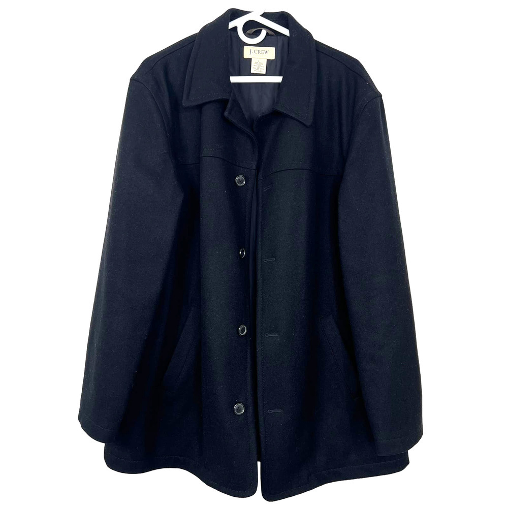 J. Crew Men's Coat Wool Blend Black Button Down Jacket Long Sleeves Size Large